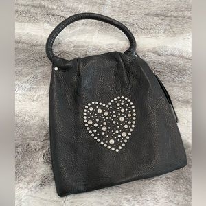 Brighton bag, black leather clutch with side zip pocket.